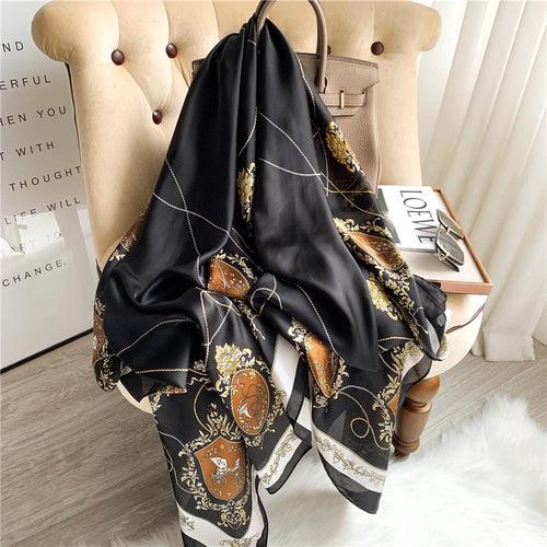 Large Floral Silk Scarf – 90×180 cm (RUNMEIFA)