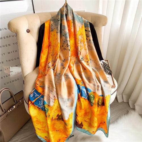 Large Floral Silk Scarf – 90×180 cm (RUNMEIFA)