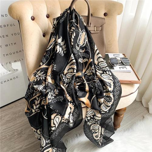 Large Floral Silk Scarf – 90×180 cm (RUNMEIFA)