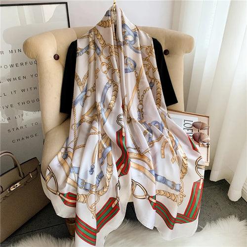 Large Floral Silk Scarf – 90×180 cm (RUNMEIFA)