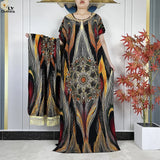 Multicolor Maxi Kaftan & Scarf Set — Gold Multicolor | HIA