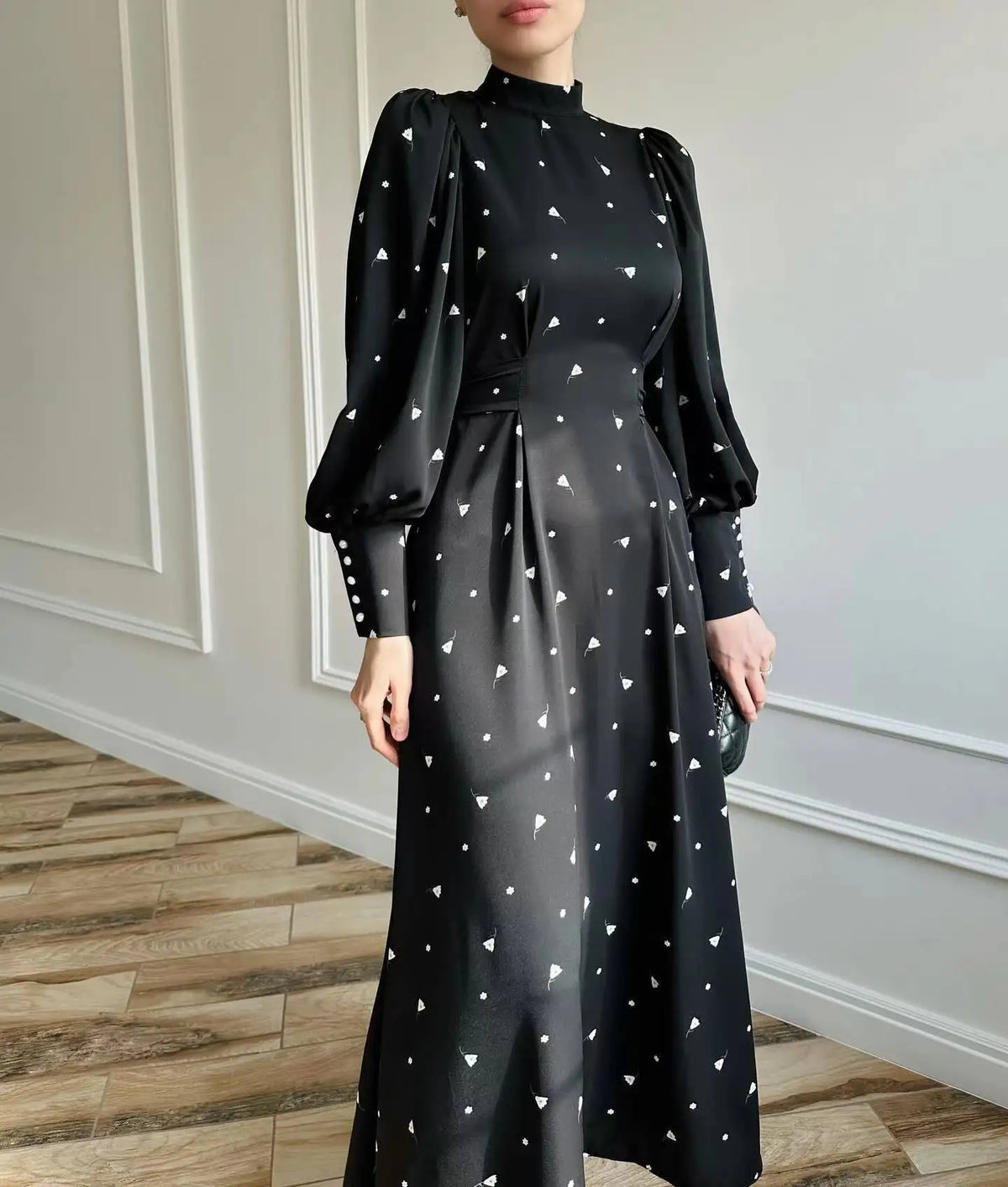 HIA Dotted Tie-Waist Maxi Dress — full-length styling view