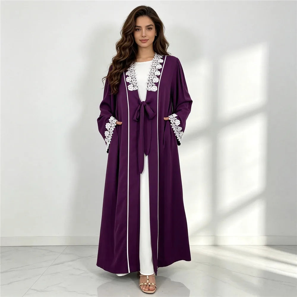 Lace-Trim Tie-Front Open Abaya — product image 11 | HIA