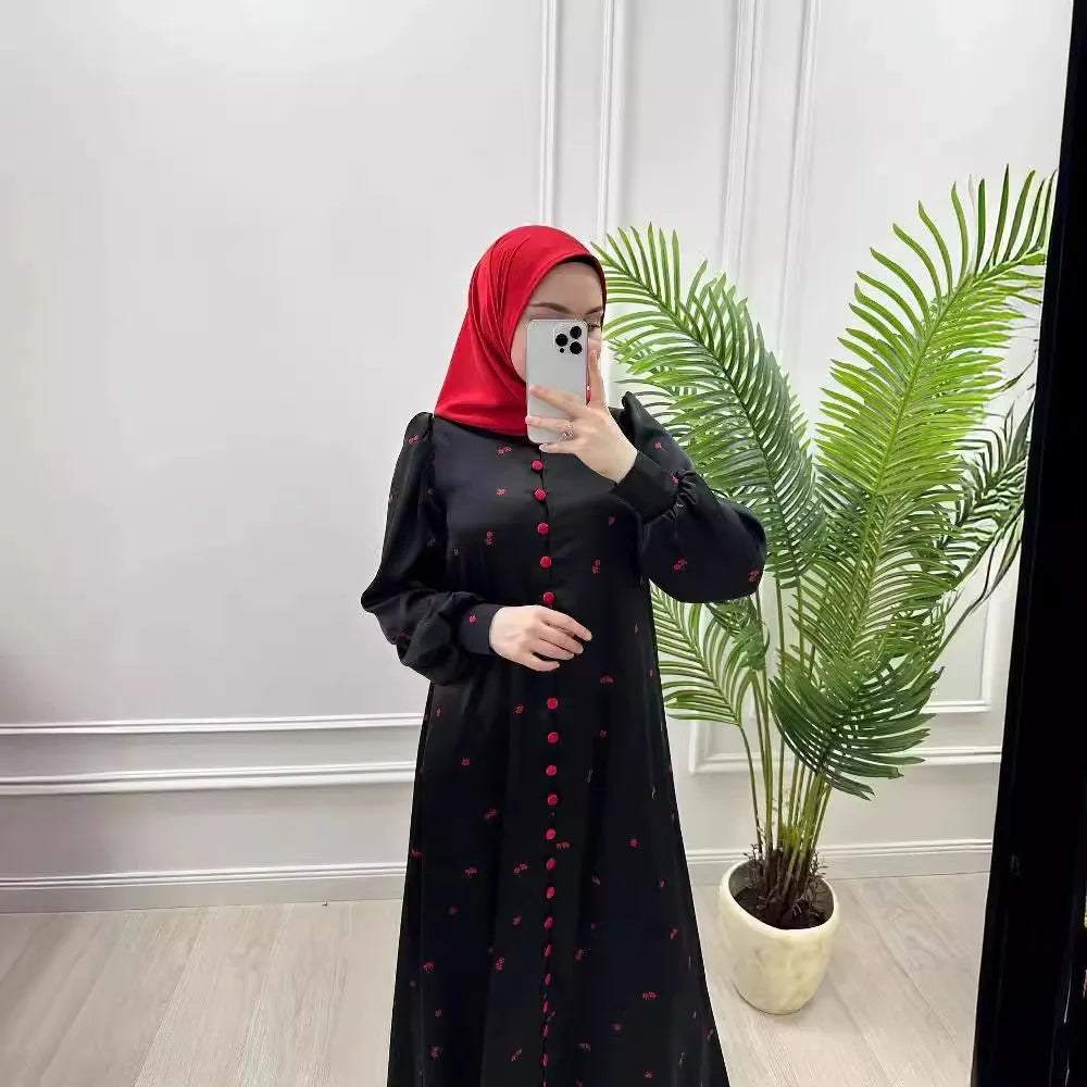 Crimson Ditsy Belted Dress in Black & Crimson — product view 1