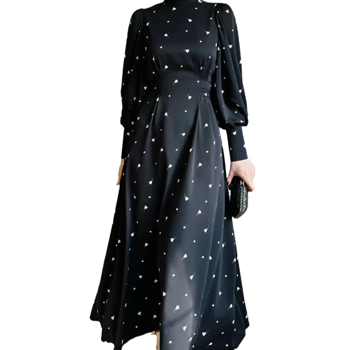 HIA Dotted Tie-Waist Maxi Dress — black silhouette