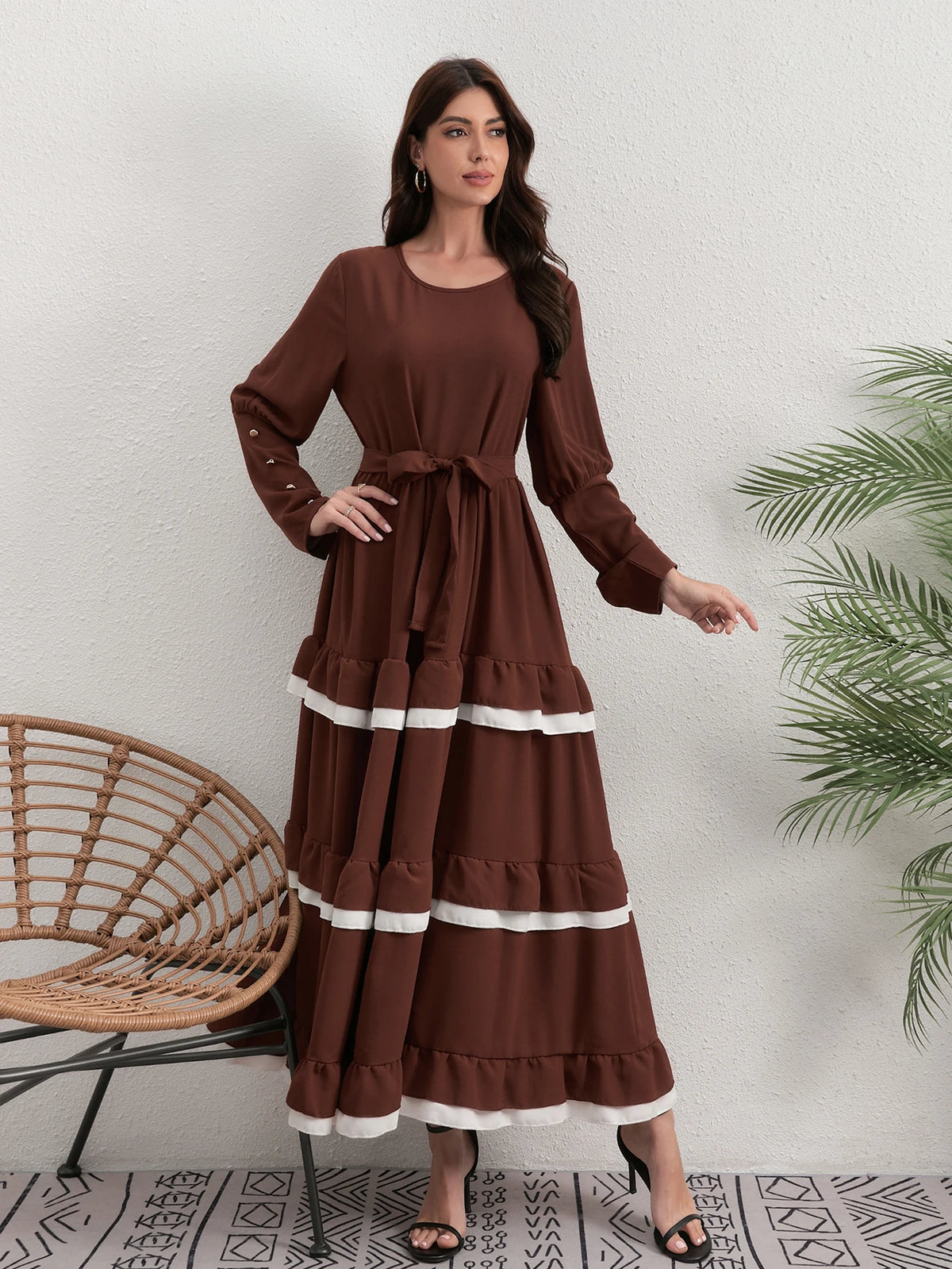 Contrast-Trim Tiered Long Dress — product image 2 | HIA