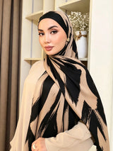 HIA Statement Print Chiffon Hijab — scarf styling and fabric detail, view 1