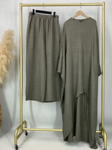 HIA Ruched Crinkle Tunic & Wide-Leg Trousers Set — outfit and fabric detail, view 9