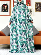 Floral Two-Hat Hooded Abaya – Loose Cotton Kaftan