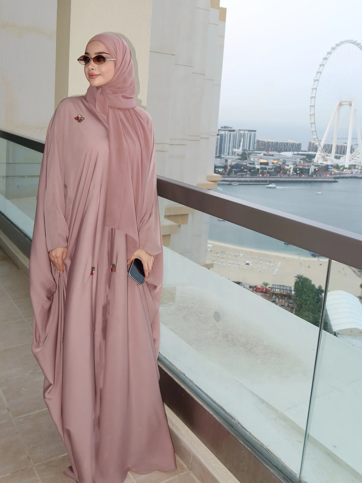 HIA dusty rose embellished batwing abaya – draped silhouette