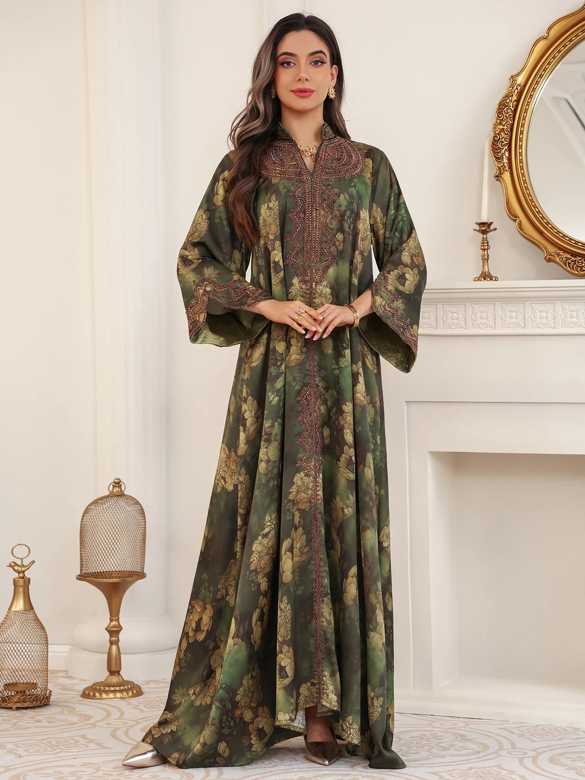 Botanical Embroidered Maxi Dress in Green — HIA