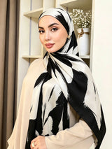 HIA Statement Print Chiffon Hijab — scarf styling and fabric detail, view 7