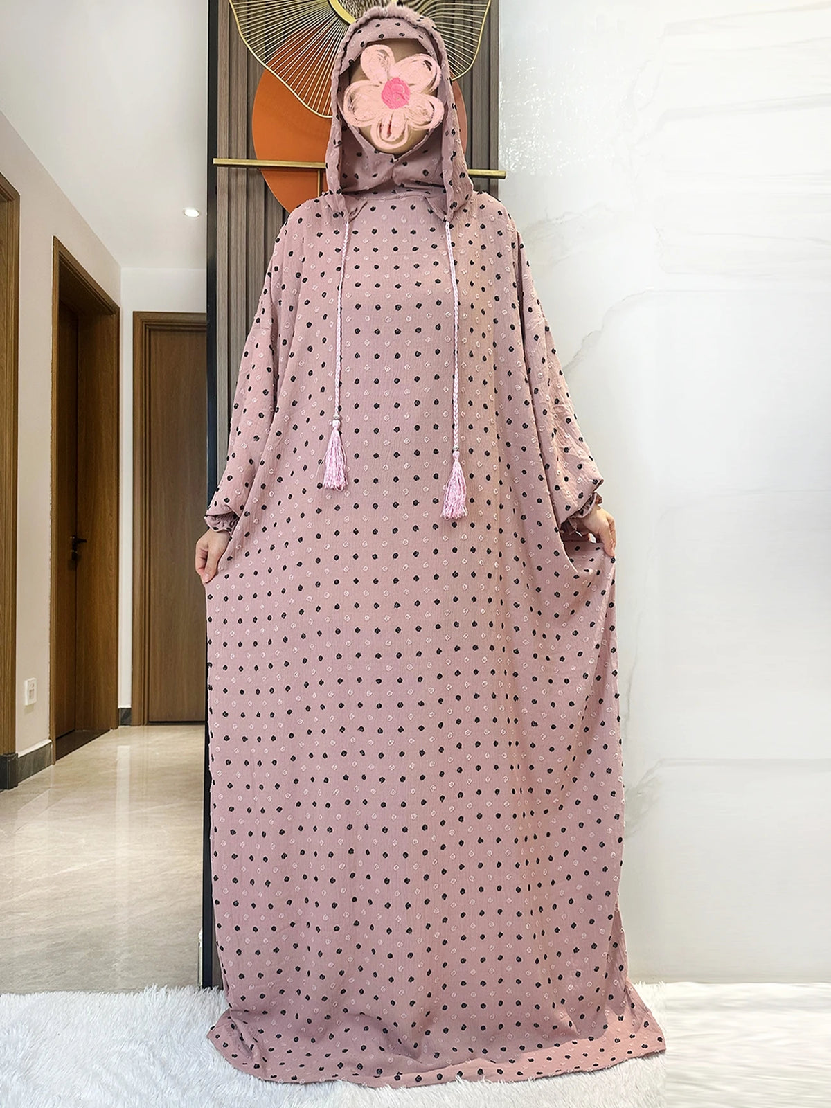 Mauve Textured Dot Hooded Prayer Dress