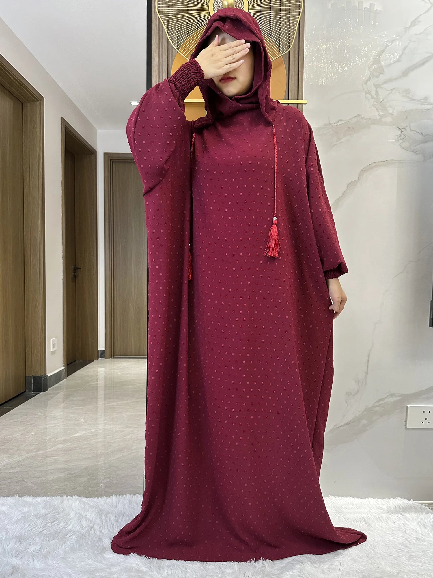 Two-Hat Cotton Abaya – Solid Ramadan Prayer Kaftan