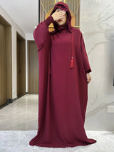 Two-Hat Cotton Abaya – Solid Ramadan Prayer Kaftan