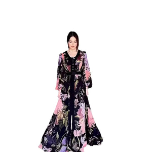 Midnight Floral Tie-Waist Maxi Dress | HIA