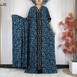 Geometric Maxi Dress & Oversized Scarf Set — Blue Geometric | HIA