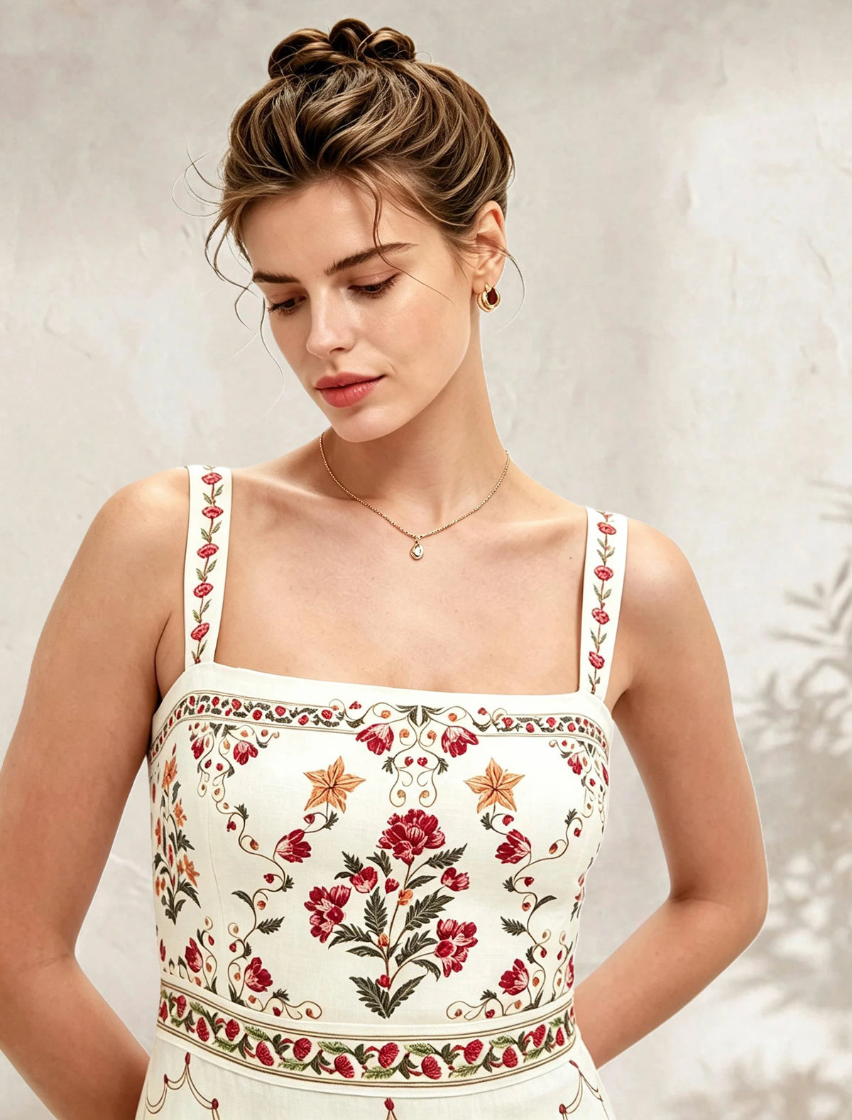 Floral Border Square-Neck Cami Maxi Dress — square neckline and straps
