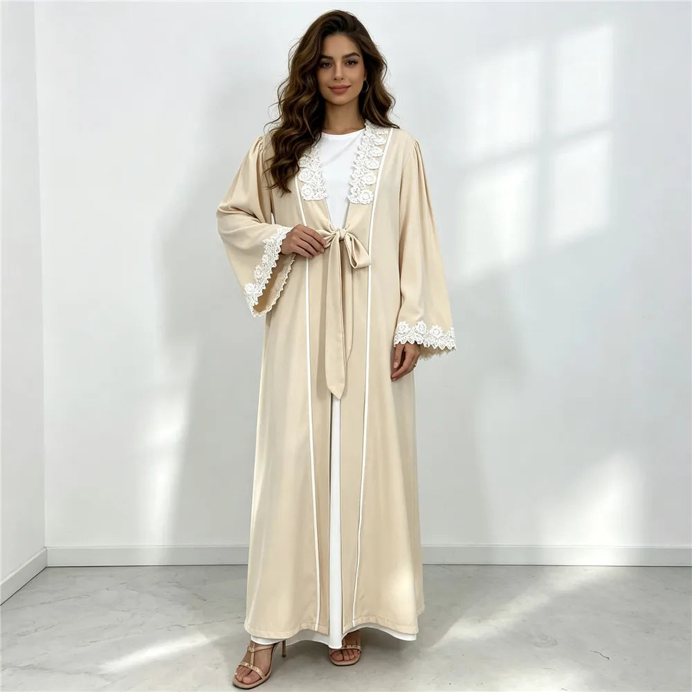Lace-Trim Tie-Front Open Abaya — product image 3 | HIA