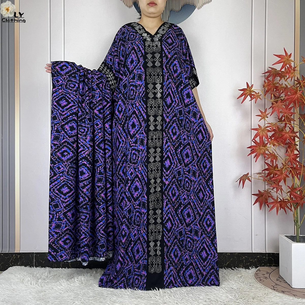 Geometric Maxi Dress & Oversized Scarf Set — Purple Geometric | HIA