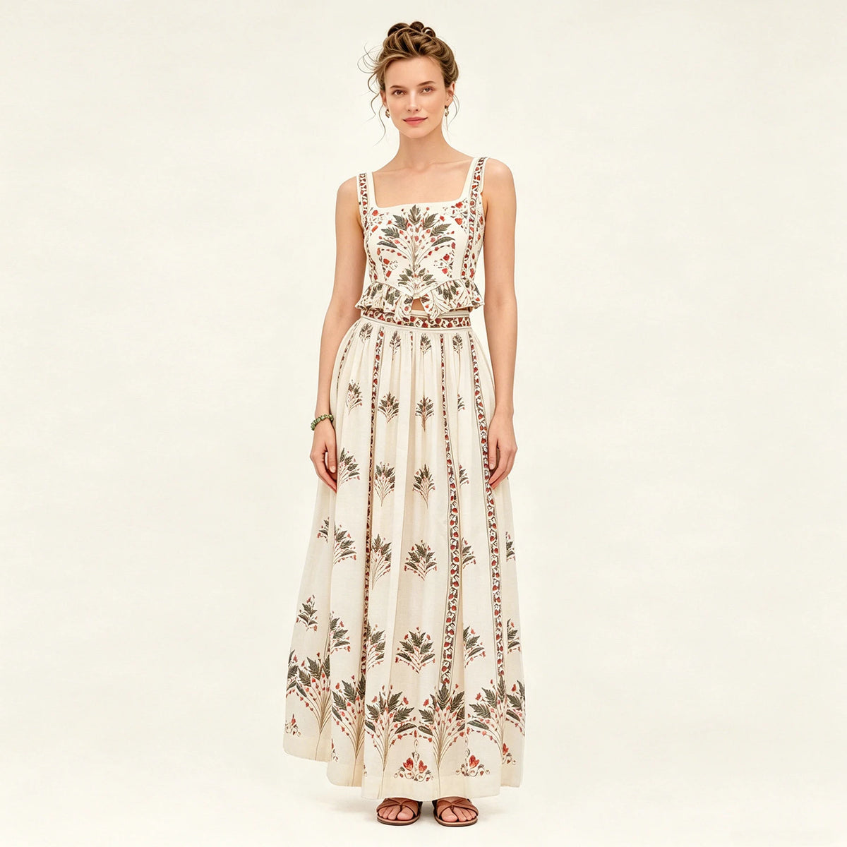HIA Botanical Cami & Maxi Skirt Set — ivory botanical full-length styling