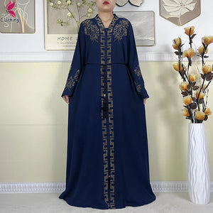 Navy Ornate abaya full-length front view
