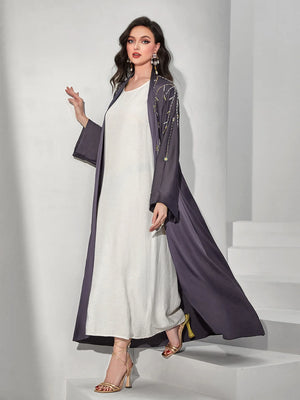HIA Celestial Beaded Open Abaya — Full-length front