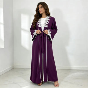 Lace-Trim Tie-Front Open Abaya — product image 1 | HIA
