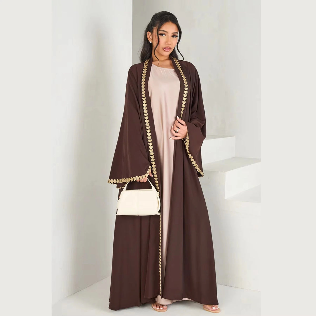 Gold Heart-Trim Open Abaya — product image 1 | HIA