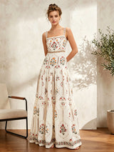 Floral Border Square-Neck Cami Maxi Dress — ivory floral color
