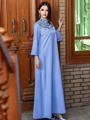 HIA Beaded-Yoke Occasion Maxi Dress — Full-length alternate front
