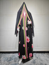 Black Floral Border Abaya & Hijab Set — product view 6