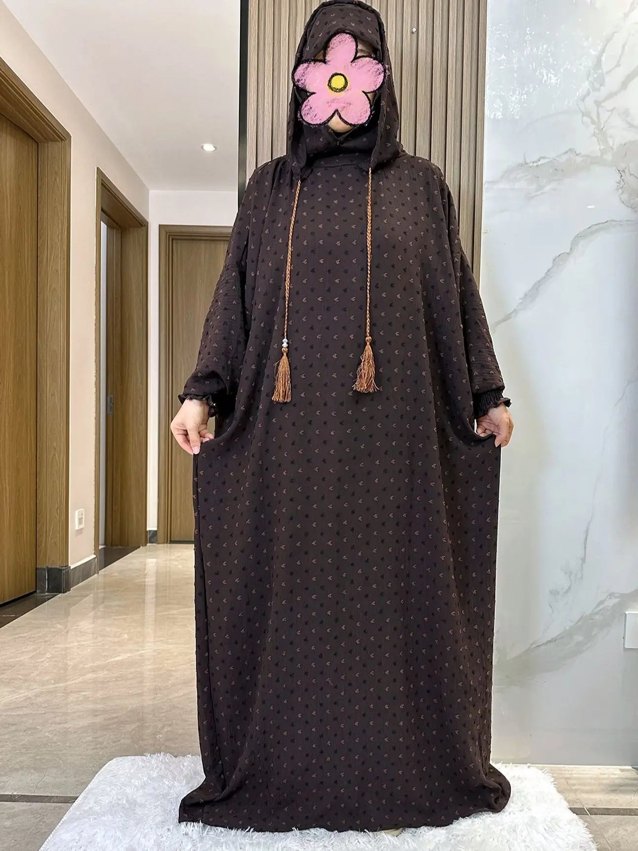 Two-Hat Cotton Abaya – Solid Ramadan Prayer Kaftan