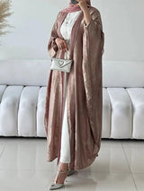 HIA Textured Satin-Look Open Abaya — Dusty Pink, full front view