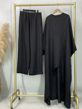 HIA Ruched Crinkle Tunic & Wide-Leg Trousers Set — outfit and fabric detail, view 6