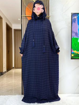 Navy Textured Dot Hooded Prayer Dress