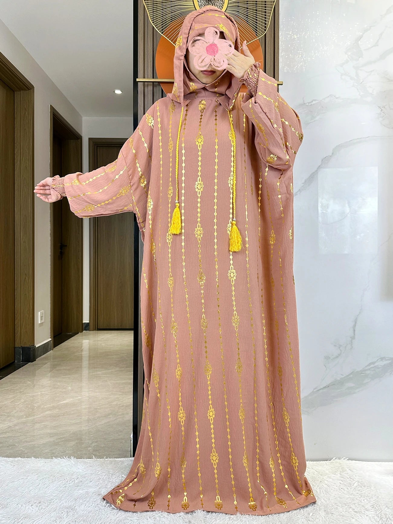 Gold Dust Two-Hat Cotton Abaya – Loose-Fit Prayer Kaftan