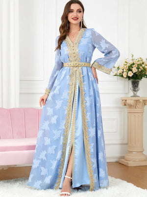 HIA Gilded Floral Abaya & Dress Set — Pink front