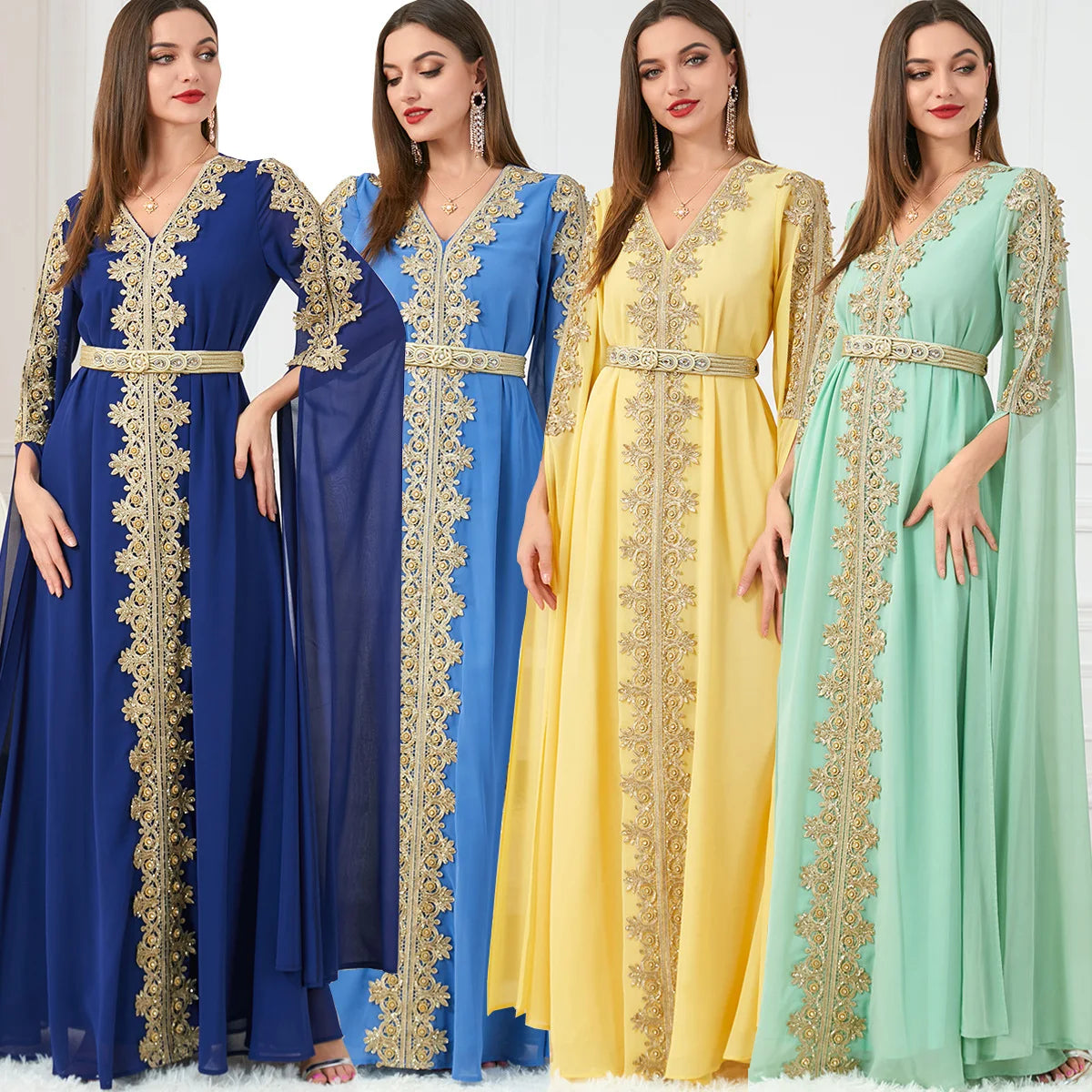 HIA Gilded Cape-Sleeve Occasion Dress — Four color options