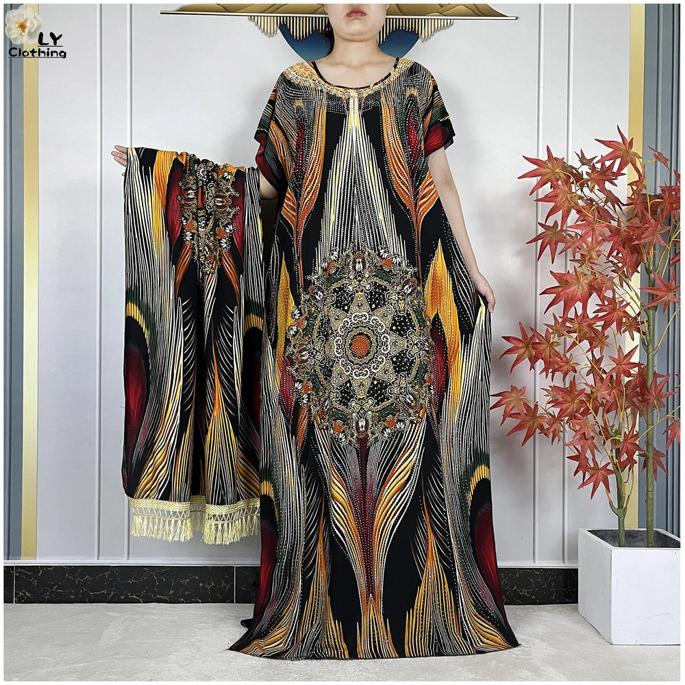 Multicolor Maxi Kaftan & Scarf Set | HIA
