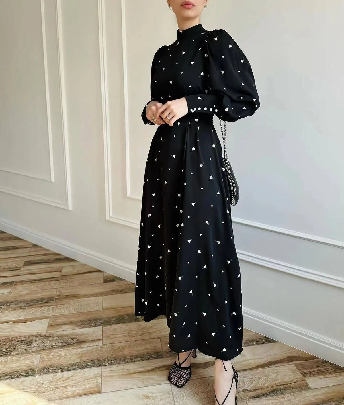 HIA Dotted Tie-Waist Maxi Dress — rear and side view