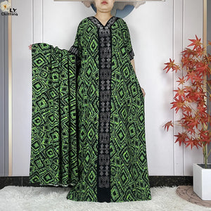 Geometric Maxi Dress & Oversized Scarf Set — Green Geometric | HIA