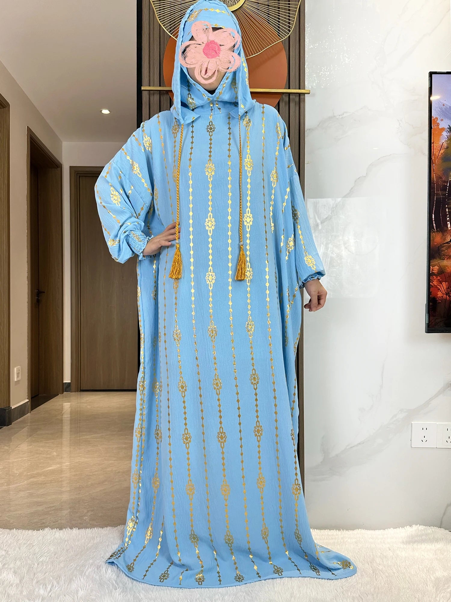 Gold Dust Two-Hat Cotton Abaya – Loose-Fit Prayer Kaftan