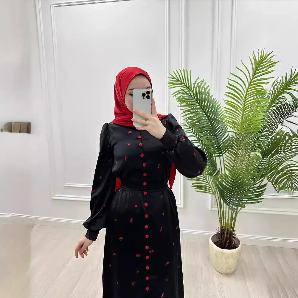 Crimson Ditsy Belted Dress in Black & Crimson — product view 4