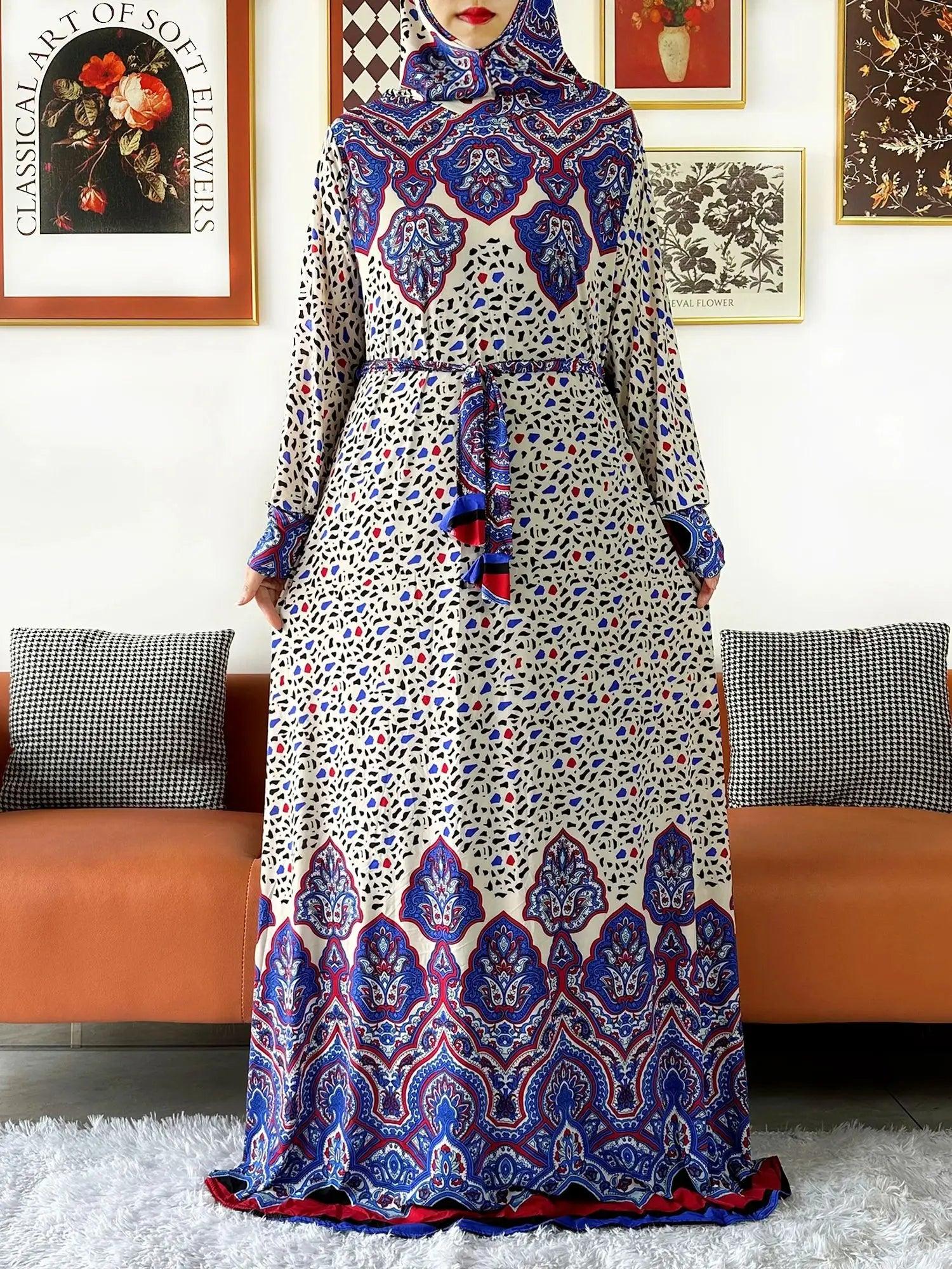 Floral Attached-Hijab Kaftan – Ramadan Prayer Dress