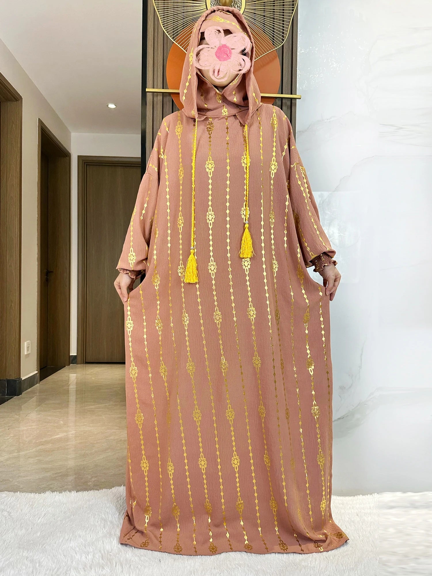 Gold Dust Two-Hat Cotton Abaya – Loose-Fit Prayer Kaftan