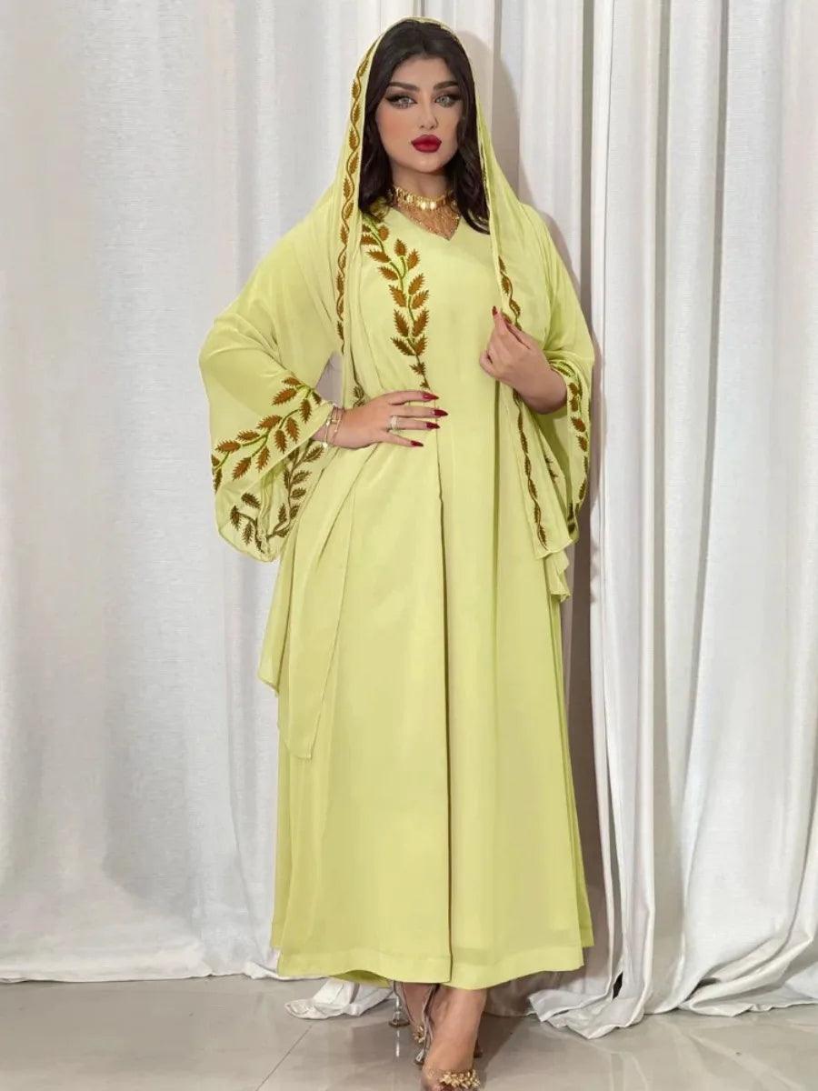 Embroidered Eid Abaya & Scarf Set – 2-Piece Dubai Kaftan