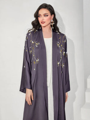 HIA Celestial Beaded Open Abaya — Front detail