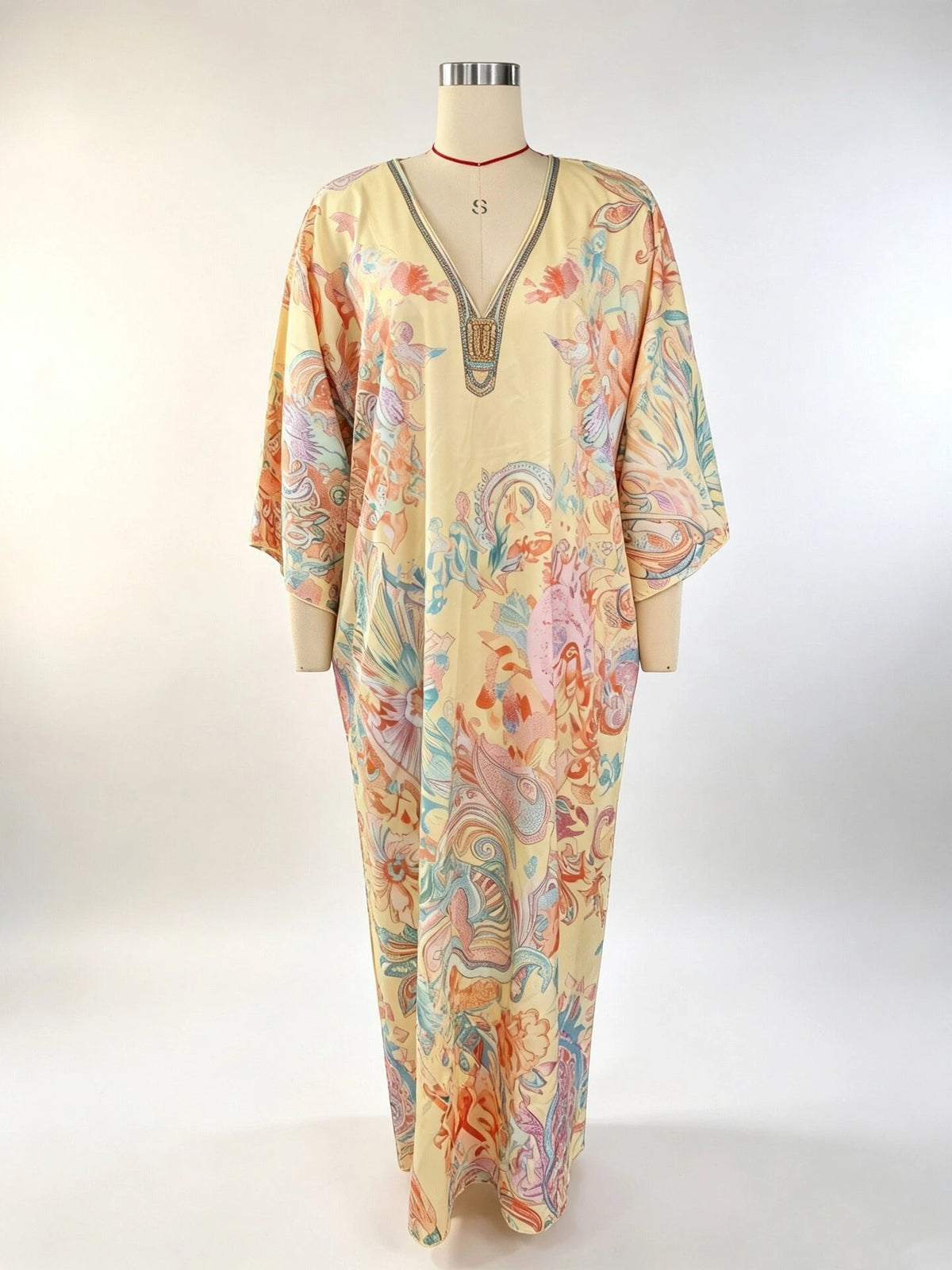 HIA pastel paisley V-neck kaftan — Mint full front view