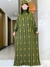 HIA Gold-Accent Hooded Prayer Dress in Olive, full front view
